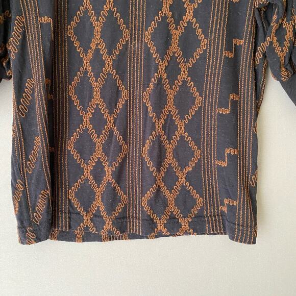 Free People sz S black copper boho prairie sweater top - Picture 3 of 9